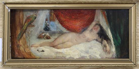 Attributed to Willem Wooters, oil on wooden panel, Odalisque, 8 x 18cm
